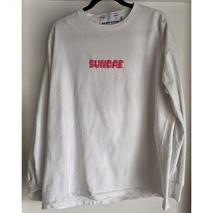Sundae School Unisex Long‎ Sleeve T-Shirt Size L White Cotton